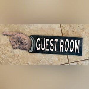“Guest Room” Sign Hand pointing, wooden with slight raised letters. Has hanger.